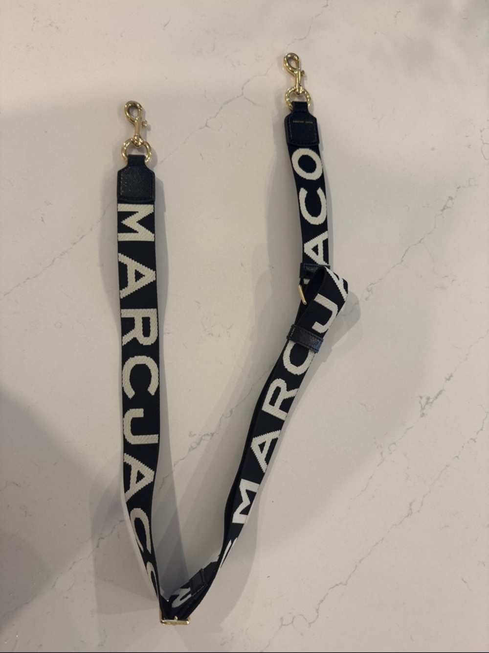 Marc Jacobs Black and White Logo Crossbody Strap with Gold Hardware
